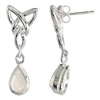 Sterling Silver Triquetra Earrings Celtic Trinity Knot Teardrop Gemstone Dangle Post Flawless Finish 1 1/4 inch