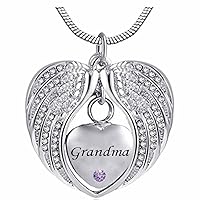 Heart Cremation Urn Necklace for Ashes Urn Jewelry Memorial Pendant with Fill Kit and Gift Box - Always on My Mind Forever in My Heart for Grandma(February)