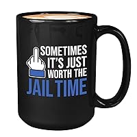 Facebook Mug Black 15oz - Worth The Jail Time - Funny Sarcasm Social Media Facebook Internet Inmate