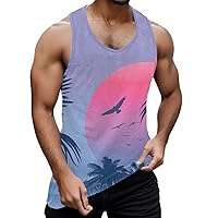 Mens Sleeveless Tee Shirts Summer Beach Tank Tops Hawaii Tree Printed Vest Round Neck Sleeveless T Shirt