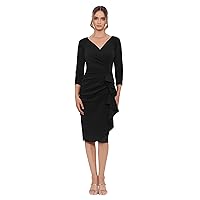 Xscape Women's 3/4 Sleeve V-Neck Side Ruched Midi Dress (Reg and Petite)