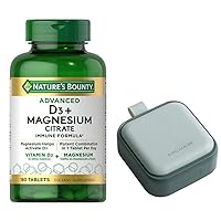 Natures Bounty Advanced Vitamin D3 with Magnesium Citrate Immune Formula 180 Tablets Bundle Pill Oragnizer, Small Cute Pill Container for Medicine, Vitamins, Green