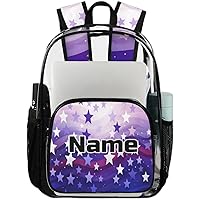 4th of July American Patriotic Stars Personalized Clear Backpack Custom Large Clear Backpack Heavy Duty PVC Transparent Backpack with Reinforced Strap for Work Travel