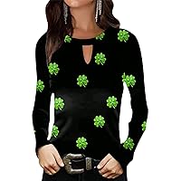 EFOFEI Women's St. Patrick's Day Ireland Pullover Long Sleeve Shamrock Print Tops Clover Leaf Round Neck Shirt