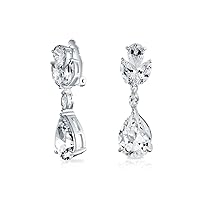 Bridal Cubic Zirconia AAA CZ Pear Shape Teardrop Drop Dangle Clip-On Earrings For Women For Prom Silver Plated Brass