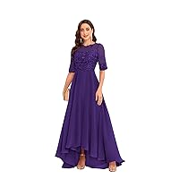 Mother of The Bride Dresses with Sleeves A-line Chiffon Lace Prom Dress Tea Length Party Dress for Women