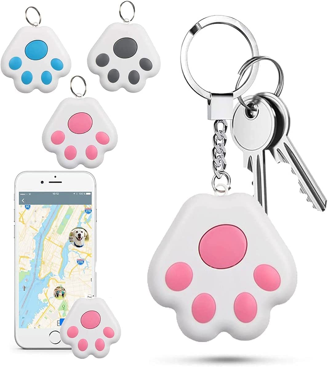 Mini Dog Paw GPS Cute Pet Finders Locator Portable Portable Bluetooth Intelligent Anti-Lost Device for Luggages/Kid/Pet/Cat/Dog, No Monthly Fee App Locator(Red)