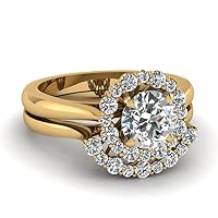 Choose Your Gemstone Sunshine Florid Set yellow gold plated Round Shape Wedding Ring Sets for Women, Bridal, Wedding, Engagement, Anniversary, Birthday, Mother Day Gift US Size 4 to 12