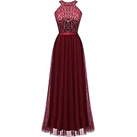 2023 Halter Sequin Dress for Women Sexy Glitter Beaded Tulle Long Wedding Cocktail Party Dresses