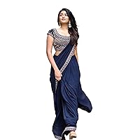 Indian Royal Blue Georgette Fancy Sari Blouse Women Girls Saree 5722