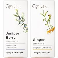 Juniper Essential Oil for Skin & Ginger Essential Oil for Belly Fat & Pain Set - 100% Pure Therapeutic Grade Essential Oils Set - 2x10ml - Gya Labs