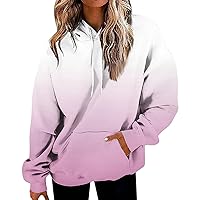 Hoodies For Women Drawstring Casual Gradient Color Sweatshirt For Women Fashion Oversized Loose Fit Hoodie Summer Tops For Women