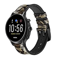 CA0415 Anaconda Amazon Snake Skin Graphic Printed Leather Smart Watch Band Strap for Fossil Hybrid Smartwatch Nate, Hybrid HR Latitude, Hybrid Smartwatch Machine Size (24mm)