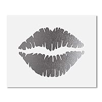 Lips Silver Foil Print Poster Decor Wall Art Kiss Love Makeup Fashion Girl Room Nursery 8 inches x 10 inches A35