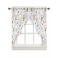 Easter Swag Curtains for Living Room/Kitchen/Bedroom/Bathroom, Swag Valance Curtains Short Half Kitchen Topper Curtains Window Swag 2 Panels 36''x63'' Easter Bunny Eggs Spring Leaves Simple White
