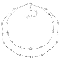 Chaps Women's Double Strand Bead Necklace, Silver