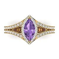 Clara Pucci 1.25 ct Marquise Cut Solitaire Accent split shank Halo Stunning Simulated Alexandrite Modern Wedding Statement Ring 14k Yellow Gold
