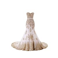 Mermaid Wedding Dress for Bride Sweetheart Gold Embroidery Applique Court Train Corset Back 2023
