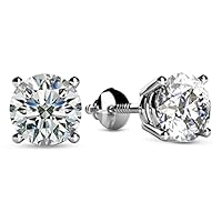 1 to 8 Carat LAB GROWN Solitaire Diamond Stud Earrings Round Cut 4 Prong Screw Back (F-G Color, VS2-SI1 Eye Clean Clarity)