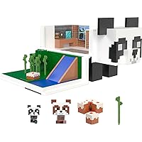 Minecraft Mob Head Minis Toys, Panda Playhouse Playset & 2 Panda Action Figures, Removable Bamboo Shoots & Cake Slice