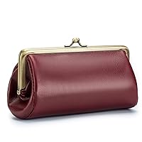 Ladies Wallet Coin Purse Genuine Leather Phone Bag Women Large Capacity Long Clutch Multi-Function Handbag Retro Creative Storage Clip Bags, Wine Red, M, Modern