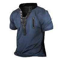 Henry Shirts for Men Short Sleeve,Mens T-Shirt Graphic V-Neck Vintage Button Blouse Shirt Motorcycle Tactical Shirt