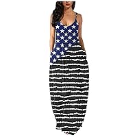 Womens Casual Sleeveless Plus Size Loose Printed Long Maxi Summer Dress with Pockets
