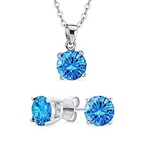 Traditional Classic Bridal Jewelry Set Round Gemstone Cubic Zirconia Brilliant Cut 4CTW AAA CZ Solitaire Stud Earrings Pendant Set For Women Bridesmaids .925 Sterling Silver Birthstone Colors