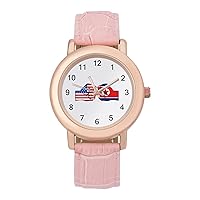 USA America Vs North Korea Fist Flag Elegant Women's Watch Strap Wristwatch Band Adjustable Easy Reader Casual Business Gift
