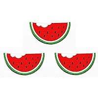 Kleenplus 3pcs. Watermelon Bitten Red Fruit Cartoon Patch Embroidered Iron On Badge Sew On Patch Clothes Embroidery Applique Sticker Fabric Sewing Decorative Repair