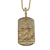Baguette Dog Tag Anchor Men Women 925 Italy Gold Finish Iced Silver Charm Ice Out Pendant Stainless Steel Real 2 mm Rope Chain Necklace, Mans Jewelry, Iced Pendant, Rope Necklace 16