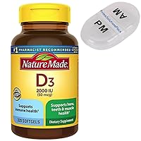 Nature Made Vitamin D3 2000 IU (50 mcg) Softgels - 320 Day Supply - Bone, Teeth, Muscle, Immune Support Supplement + Bonus Mini Travel Pill Case