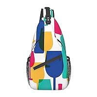 Sling Backpack,Travel Hiking Daypack Cocktail Glasses And Wine Bottles Print Rope Crossbody Shoulder Bag