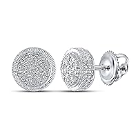 Sterling Silver Mens Round Diamond Disk Circle Earrings 1/10 Cttw