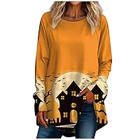 Halloween Oversized Sweatshirt For Women Long Sleeve Shirt Crewneck Pullover Tunic Tops For Teen Girls Loose Fit Dressy Plus Size Tops For Women