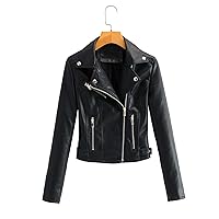 Women's Jackets Jackets for Women Zip Up Leather Moto Jacket Lightweight Fashion (Color : Black, Size : Large)