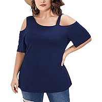 Women Tops Plus Size Cold Shoulder T Shirt Tunic Top Casual Summer Short Sleeve Blouses