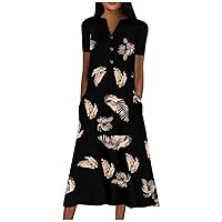 Womens Nightgown Short Sleeve House Dress with Pockets-Floral Print Mumu Dress Sundresses for Women Casual Beach
