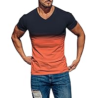 Mens Stretch Athletic T-Shirts for Summer Short Sleeve Color Block Workout Tee Shirts Slim Fit Basic Muscle T-Shirts