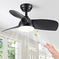 28in Small Black Ceiling Fan with Light Remote Control, Modern Ceiling Fans Dimmable 3 Color Temperature Reversible 6 Speed Quite DC Motor for Bedroom Dining Room,