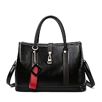 Women Retro Shopping Tote Bag PU Leather Large Capacity Messenger Bag Luxury Handbag for Women (Color : Black, Size : 32x21x15cm)