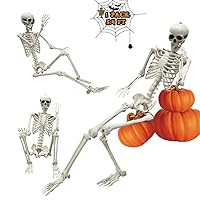 5.4FT/165CM Halloween Skeleton, Full Size Skeleton Skull Decor with Movable Posable Joints for Halloween Front Yard Patio Lawn Garden Props Spooky Party Decoration
