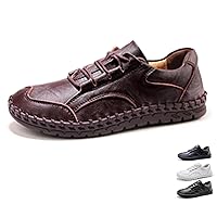 Men's Hand Stitching Leather Loafers,Outdoor Casual Slip-On Breathable Sneakers Lace Up Dress Work Shoes Flats Shoes for Driving Business Shose