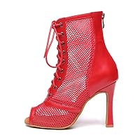AOQUNFS Women's Peep Toe Latin Dance Boots Salsa Ballroom Lace-up Party Ankle Dance Shoes,Model L576