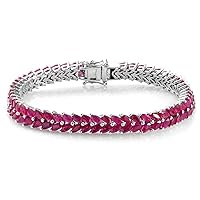 Dual Line Platinum Plated 10.5 Cts Marquise Cut Ruby Gemstone 925 Sterling Silver Tennis Bracelet Gift for Wedding