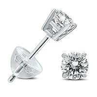 Diamond Solitaire Stud Earrings in 14K White Gold with Silicon Backs (.04-.65 Carat TW)