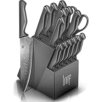 Knife Sets,14 Pieces German Stainless Steel Kitchen Knife Block Sets with Built-in Sharpener, Dishwasher Safe