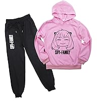 Cute Spy x Family Hooded Tops Set Comfy Pullover Sweatshirts with Hood-Cartoon Anya Forger Hoodie with Jogging Set