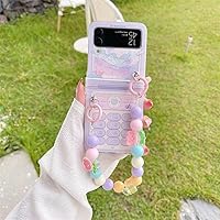 Case for Galaxy Z Flip 4 5G,Cute Candy Woman Girls Floral Beads Strap,Pretty Love Heart Design Wristband Flower Print,Fashion Soft TPU Lanyard Phone Case for Samsung Galaxy Z Flip 4 5G (2022) (M)