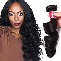 Nadula 10A Brazilian Loose Wave One Bundle 20inch 100% Unprocessed Brazilian Virgin Loose Wave Human Hair for Black Women Natural Black Brazilian Wavy Human Hair Weft